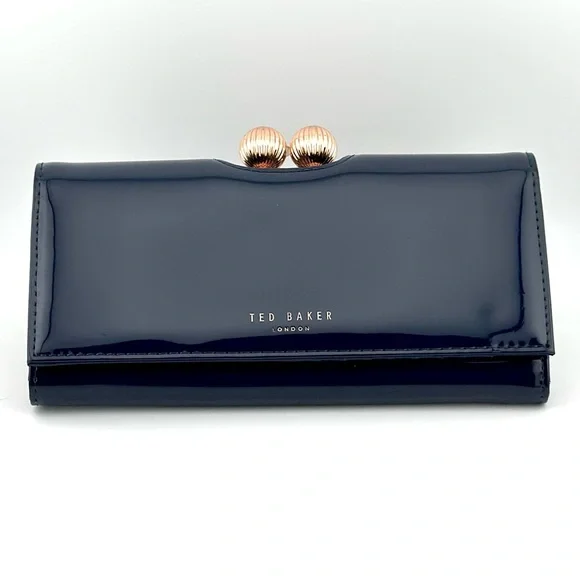 Ted Baker Navy Patent Leather Clutch Wallet - Picture 1 of 16